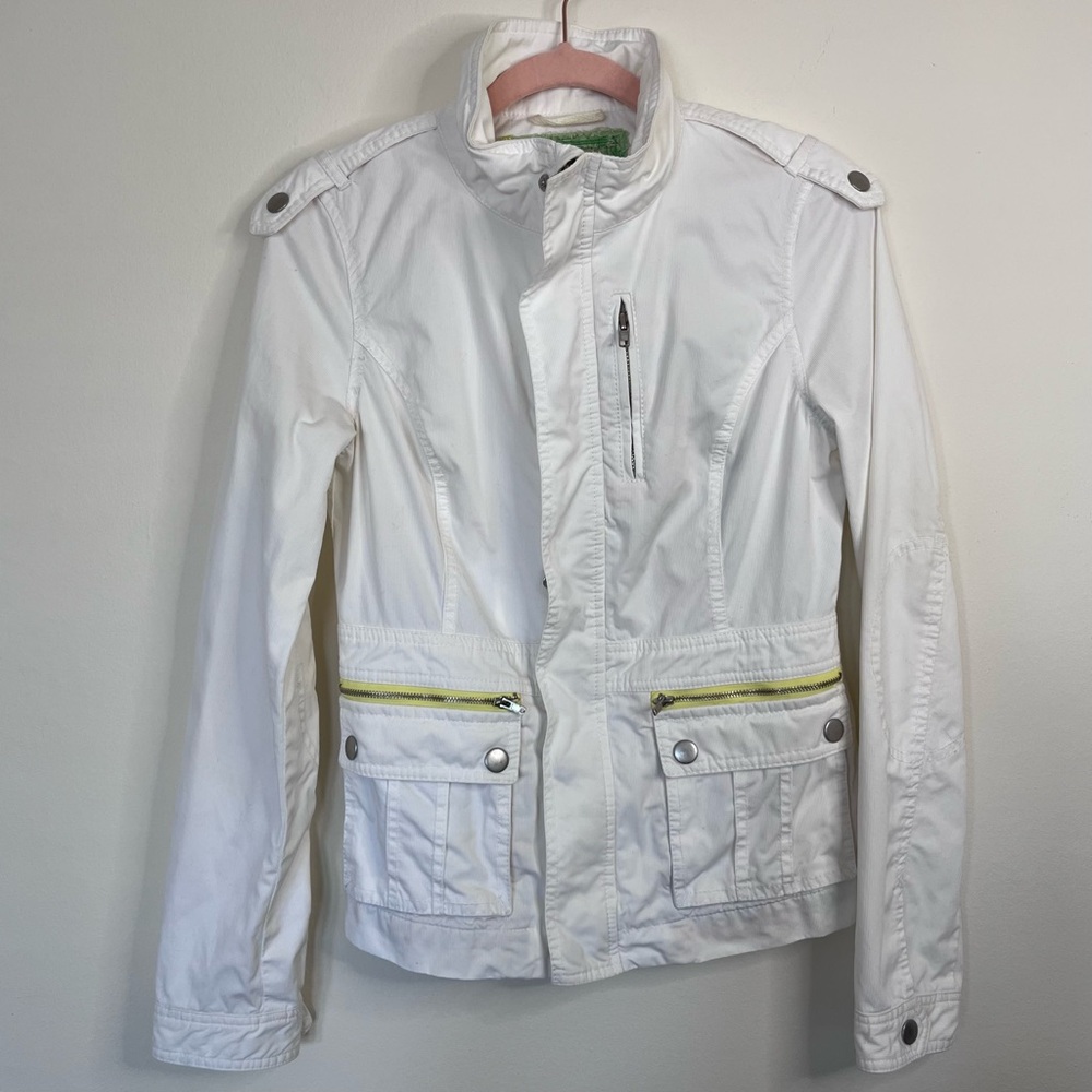 Free People Trench Jacket Size 4 White Vintage Y2K‎ Utility